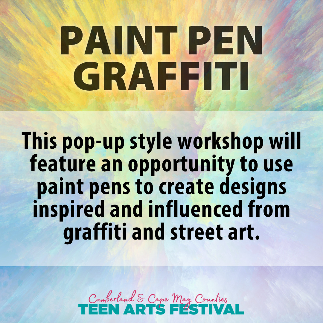 This pop-up style workshop will feature an opportunity to use paint pens to create designs inspired and influenced from graffiti and street art.